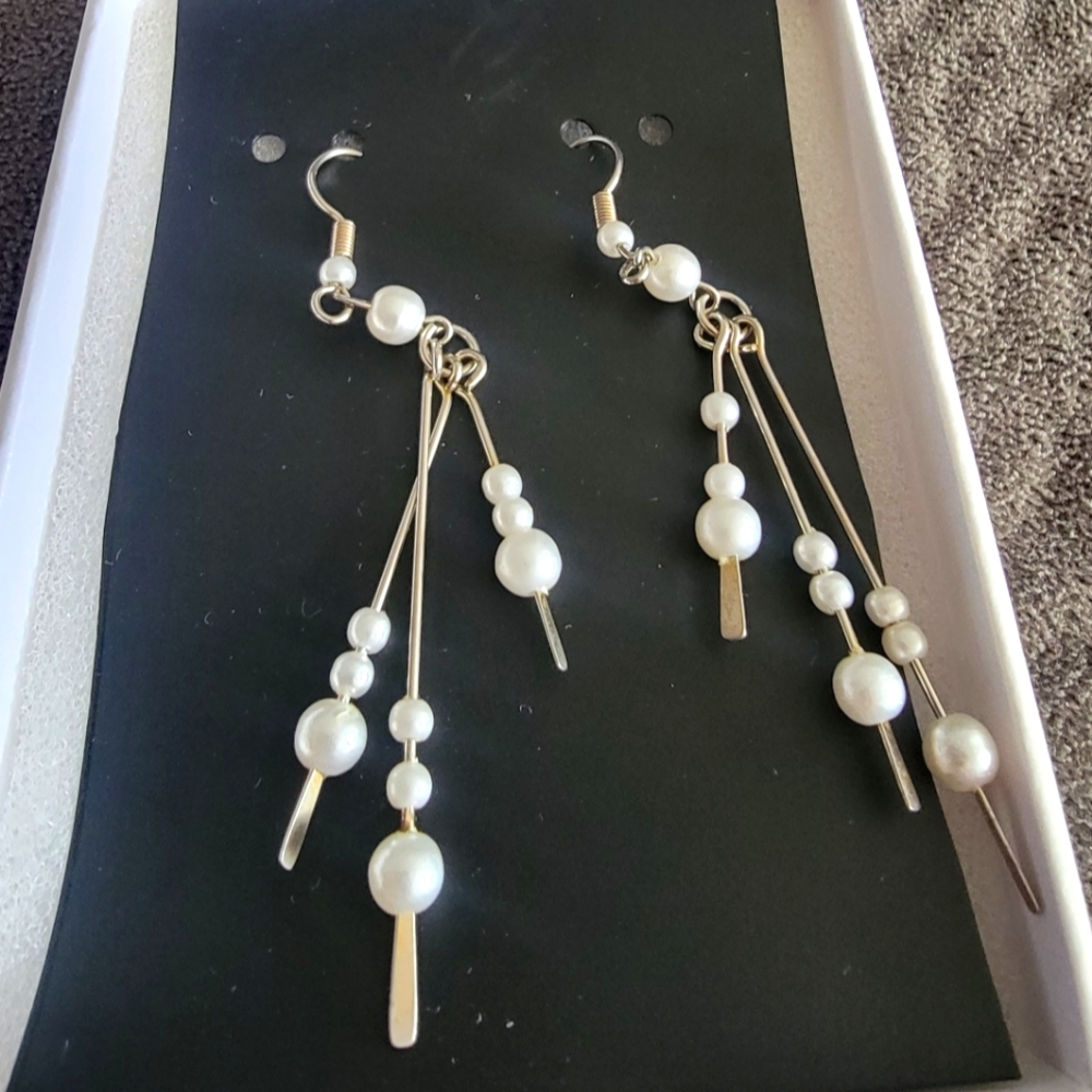 Faux Pearl Drop Long Earrings